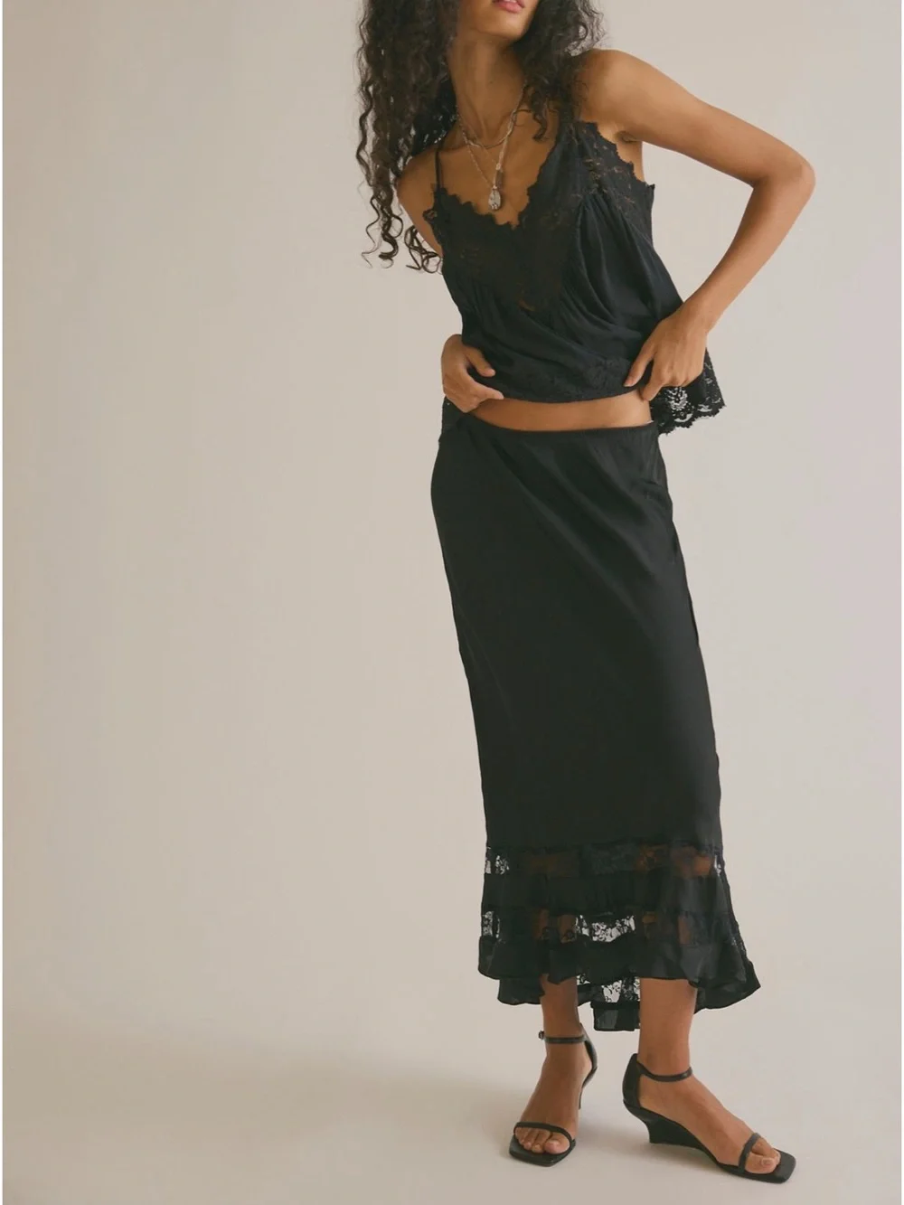 FP Long Lost Lover MIDI slip skirt in Black